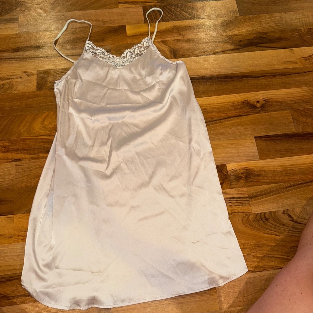 POL Lace Trim Satin Slip Dress Nightie casual Camisole Mini Lingerie S going out